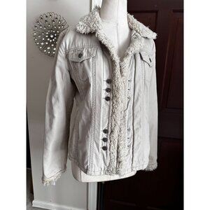 Ladies Black Rivet jean jacket with faux sherpa snap closure Small